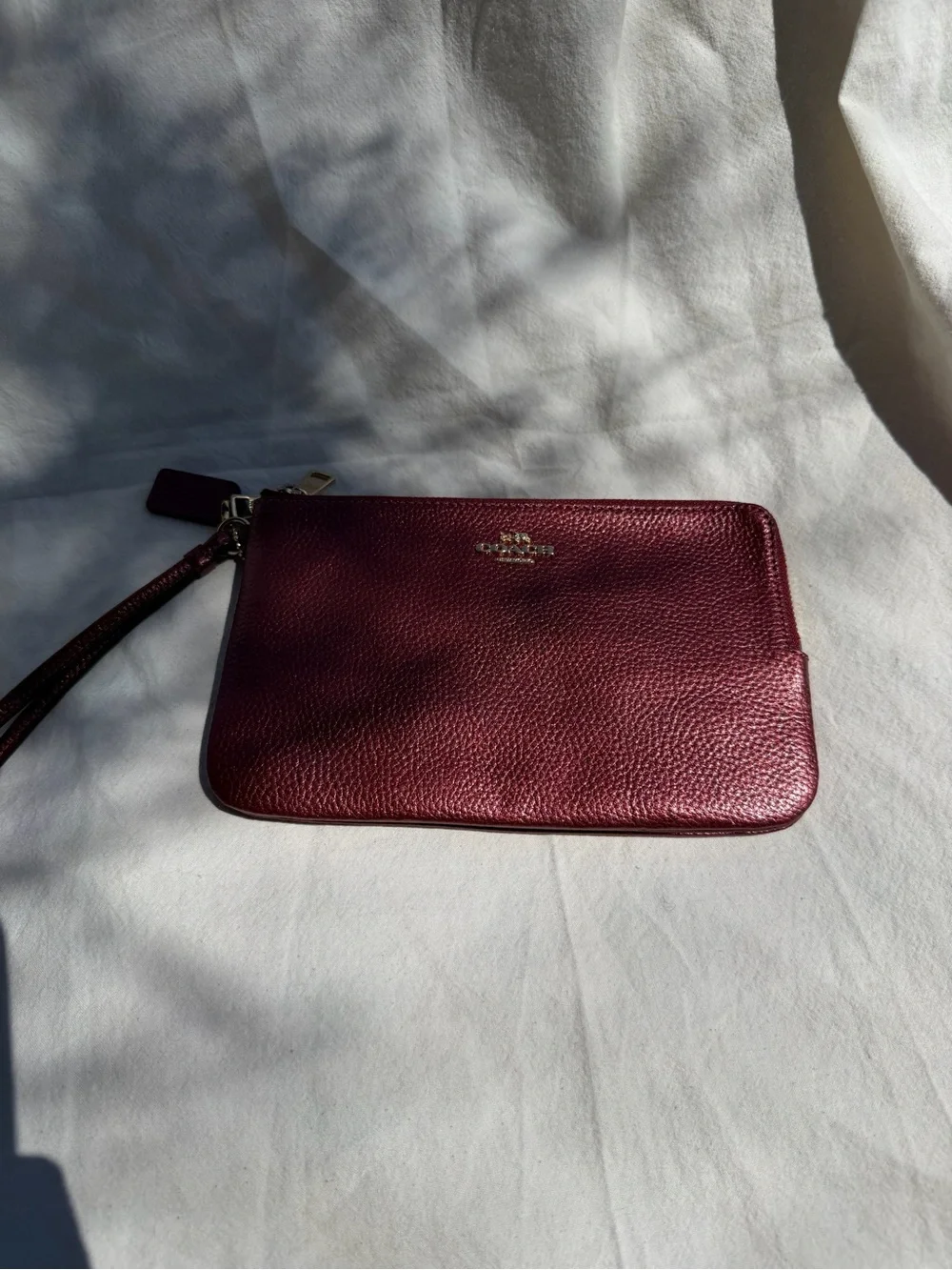 Coach Pebbled Leather Wristlet Clutch in Burgundy